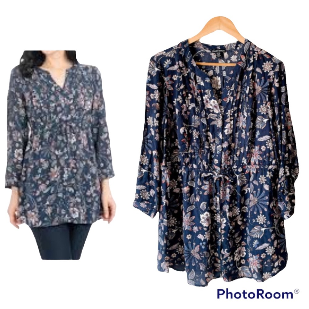 Hilary Radley Navy Floral Tunic | 3/4 Sleeves | Summer Top